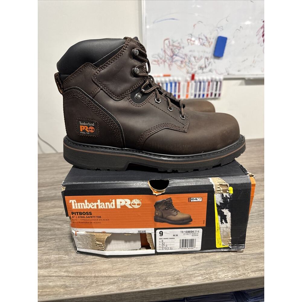 Timberland PRO Pit Boss, Men's, Brown, Steel Toe, EH, 6 Inch Boot 9 M